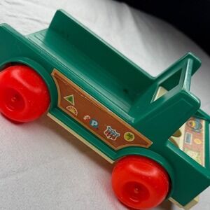 Vintage Fisher Price Little People Green Truck Ride On Toy Preschool